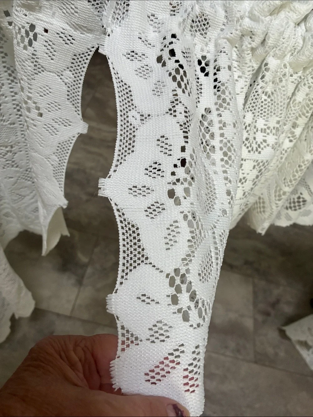 Vintage Old World Style Swag and Valance Curtain set  White Crochet Lace